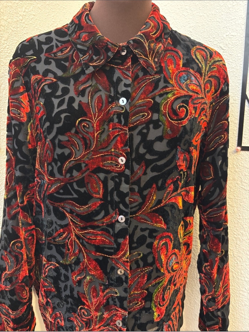 Vintage White Stag Velvet burnout button down shirt